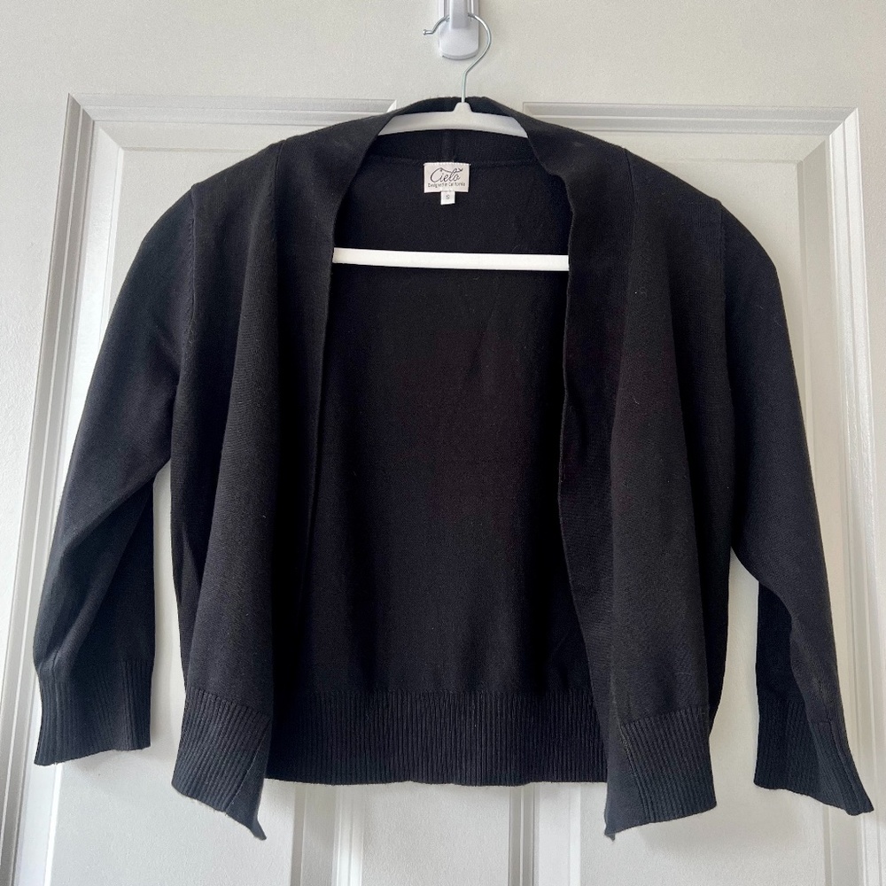Cielo Open Front 3/4 Sleeve Cardigan in Black, Size Small NWT